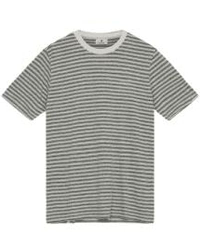 Anerkjendt Rod S/s Cotton/linen Stripe Tee - Grey