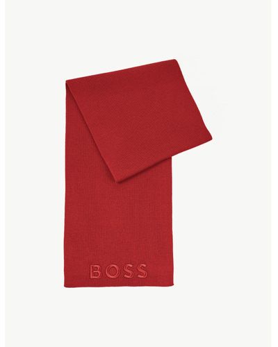 BOSS by HUGO BOSS Medium Red Lyaran Ribbed Knitted Logo Scarf