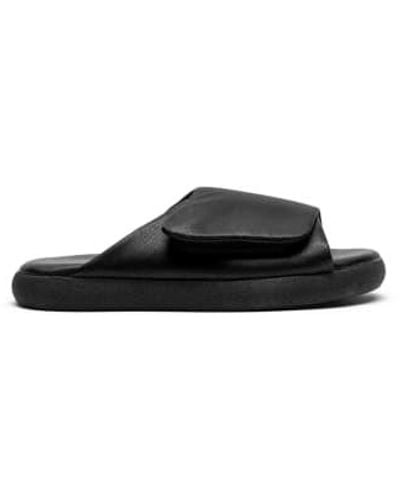 Tracey Neuls Holler Or Velcro Leather Slides - Nero