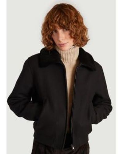 L'Exception Paris Sheepskin Collar Jacket - Black
