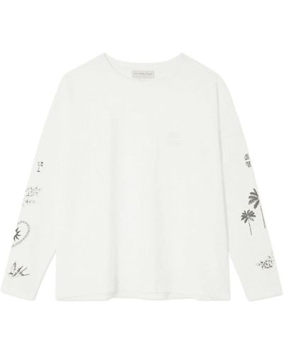 Never Fully Dressed Tattoo Embroidered Long Sleeve T-shirt Size: S, Co - White