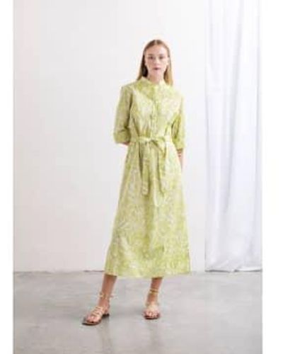Whyci Floral Print Button Up Tie Waist Dress 2034 Lime 14 - White