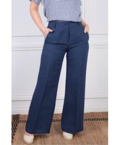 ROSSO35 Linen Pant In Blue