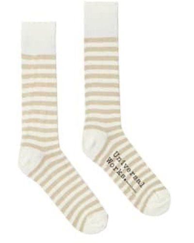 Universal Works Cotton Stripe Sock Ecru - White