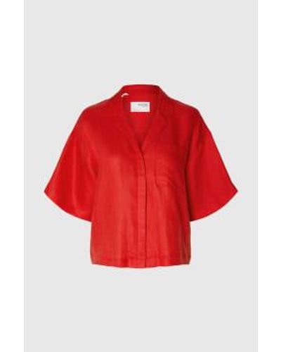 SELECTED Flame Scarlet Lyra Boxy Linen Shirt / 34 - Red