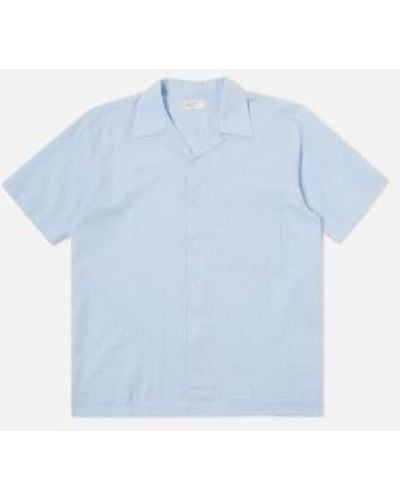 Universal Works Camp Ii Shirt Onda Cotton Pale - Blue