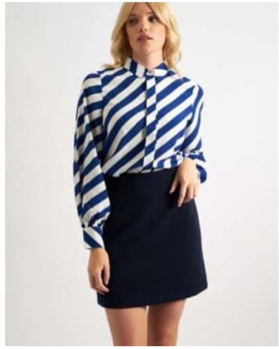 Louche London Aubin Mini Skirt Navy Rib 8 - Blue