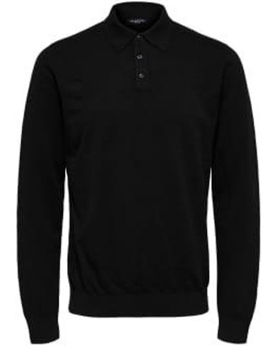 SELECTED Berg Ls Knit Polo 1 - Nero