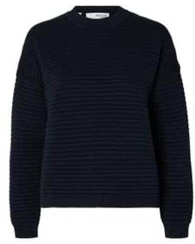 SELECTED Slflaurina Knit O-neck Sweater Dark Sapphire Xs - Blue
