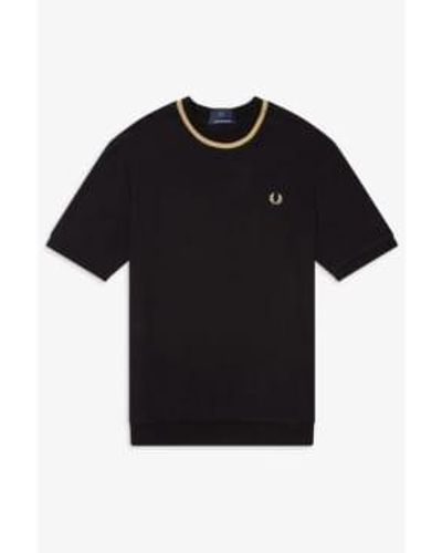 Fred Perry Crew Neck Pique T Shirt Champagne - Nero