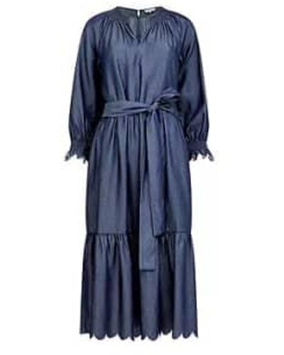 Great Plains Tiered Midi Stitched Chambray Dress Dark 12 - Blue