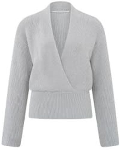 Yaya Cropped Wrap Sweater Wide Sleeves Or Harbor Mist Grey - Grigio