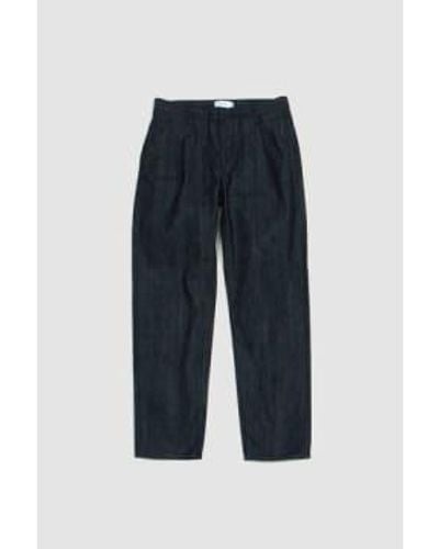 Still By Hand Denim Tapered Trousers Navy 3 - Blue