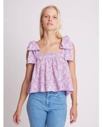 Berenice Tipi Sleeveless Top With Shoulder Bows 36 - Purple