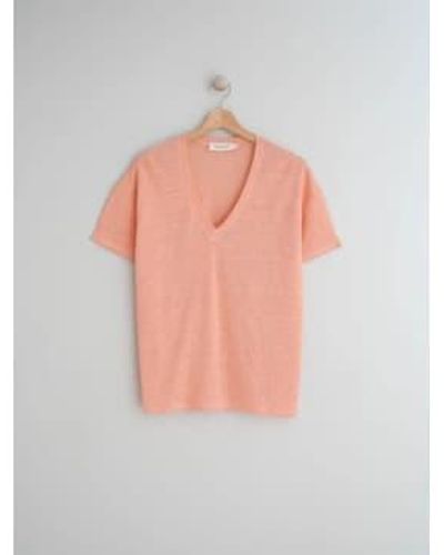 indi & cold Camiseta color melocotón con cuello en v mezcla lino rs336 - Gris