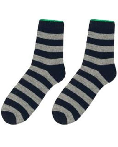 Jumper 1234 Cashmere Stripe Socks Navy/mid Grey/green One - Blue