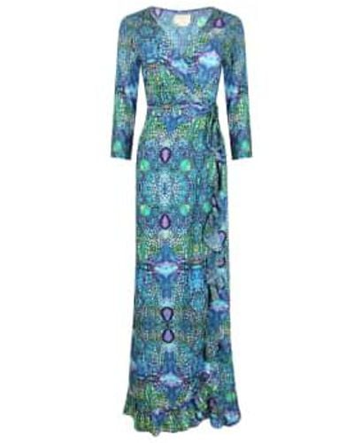 Sophia Alexia Iguana Ruffle Wrap Dress Size Medium/large - Blue