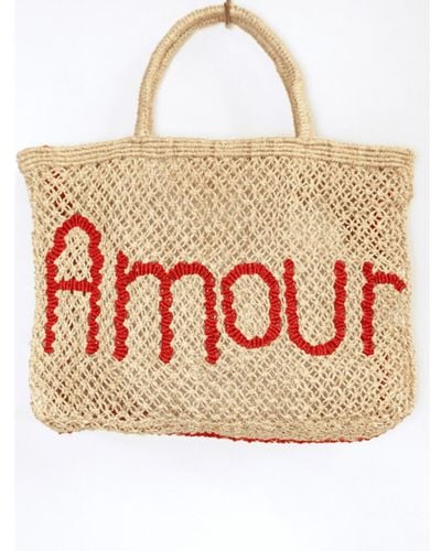 The Jacksons Natural And Scarlet Amour Jute Bag - Pink