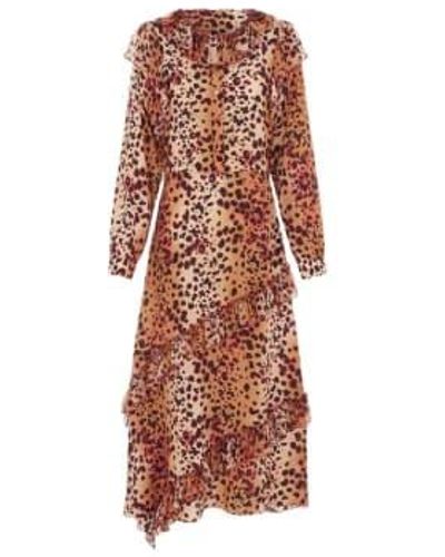 Hayley Menzies Hayley Zies Cheetah Frill Silk Shirt Dress - Red
