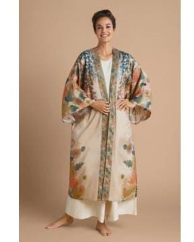 Powder Trailing Wisteria Kimono Gown - Natural