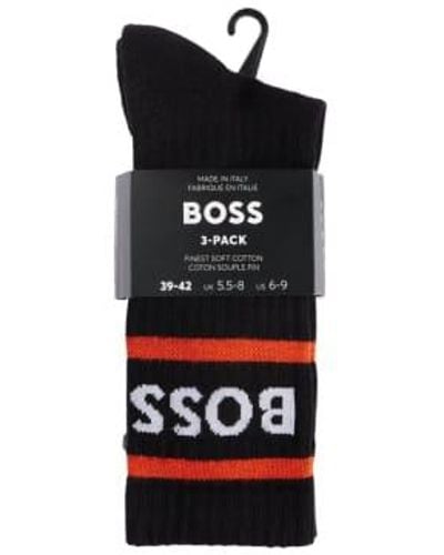 BOSS 3 paquetes calcetines portivos costilla - Negro