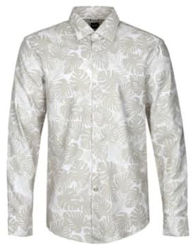 BOSS Boss C Hal Kent C1 223 Light Slim Fit Cotton And Linen Blend Leaf Print Shirt 50490445 271 - Grigio
