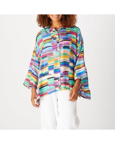 Sahara Horizon Stripe Silk Shirt - Blue