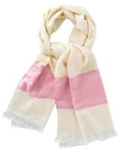 Yaya Mélange Scarf With Colour Stripe And Frayed Edges Bone One Size Beige - Pink