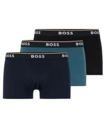 BOSS Pack 3 troncs boxer ouverts divers - Bleu