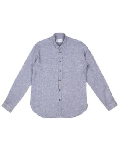 Merchant Menswear Mercante Basket Weave Linen Shirt viareggio / L - Blue