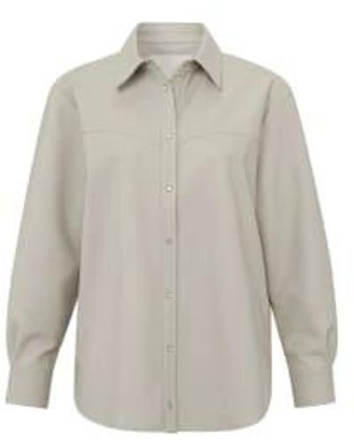 Yaya Faux Leather Blouse With Collar Long Sleeves And Buttons Lining Beige - Grigio
