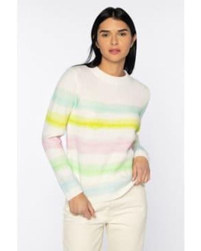 Kinross Cashmere Painted Stripe Crew In Ivory - Giallo