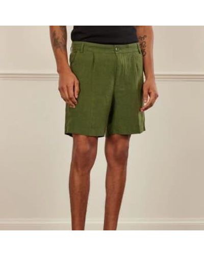 Percival Pleated Linen Shorts Est - Green