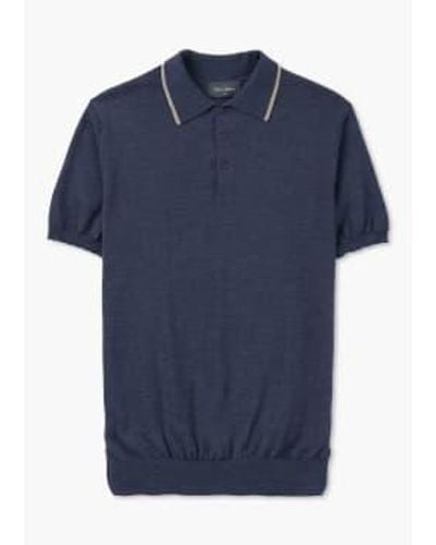 Oliver Sweeney Mens Covehithe Merino Knitted Polo Shirt In Dark Denim - Blu