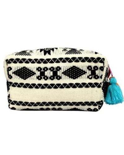 House of Disaster Embellished And White Jacquard Cosmetic Pouch Bag White - Black