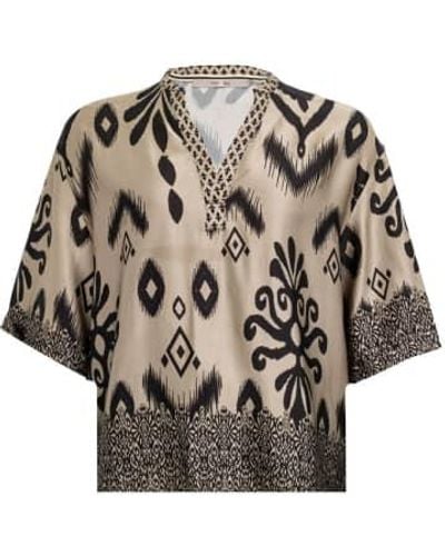 Costa Mani Border Short Sleeved Blouse In With Black Print - Marrone