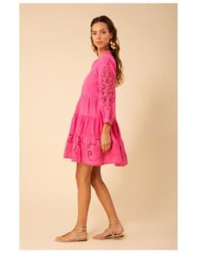 Hale Bob Lace Embroidered Button Up Short Dress Size: S, Col: L - Pink