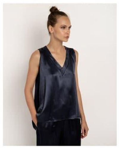 Greek Archaic Kori Satin V Neck Sleeveless Vest Size M Col - Blu