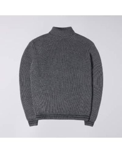 Edwin Pull à col roulé en laine gris chiné et ligne acrylique