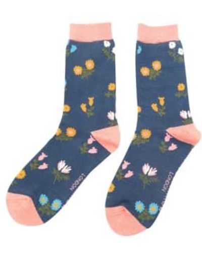 Miss Sparrow Sks225 Dainty Floral Socks Navy - Blu