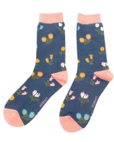 Miss Sparrow Sks225 Dainty Floral Socks Navy One Size - Blue