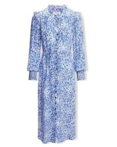 Cefinn Stella Silk Drawstring Frill Detail Midi Dress Leopar 10 - Blue