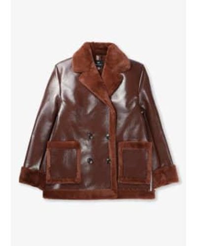 PS by Paul Smith Womens Faux Sherling Double Breasted Jacket In Browns - Marrone