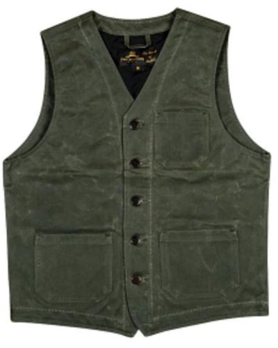 Pike Brothers 1937 Waxed Olive Cotton Roamer Vest - Green