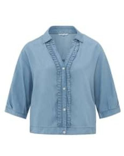 Yaya Chambray Batwing Top With V Neckline - Blue
