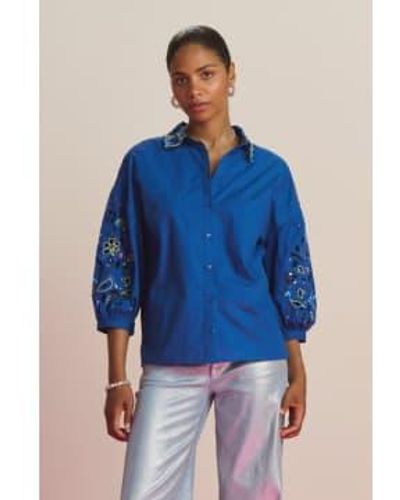 Pom Embroidery Blouse Ink 34 - Blue