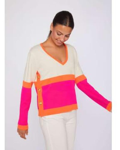 Vilagallo Color Block Sweater Ecru, & Orange S - Pink