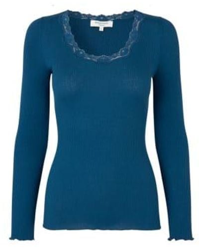 Rosemunde Silk Top Long Sleeve W Lace Poseidon Xs - Blue