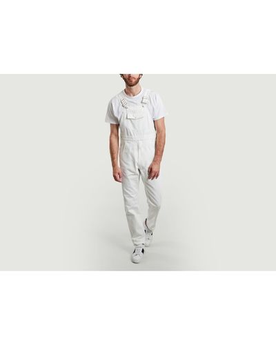 M.C. OVERALLS White Tinted Denim Dungarees With Pockets - Bianco
