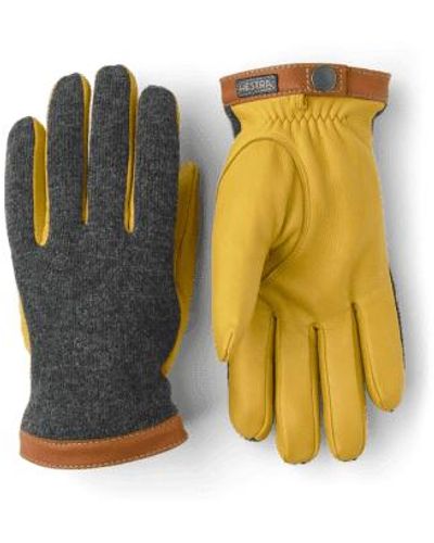 Hestra Charcoal And Yellow Deerskin Wool Tricot Gloves - Neutro